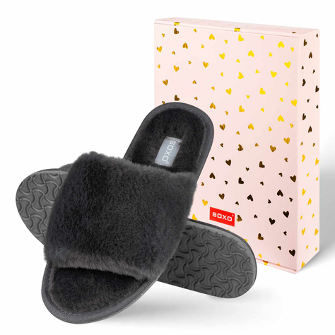 SOXO women's soft graphite slippers in gift box with stickers