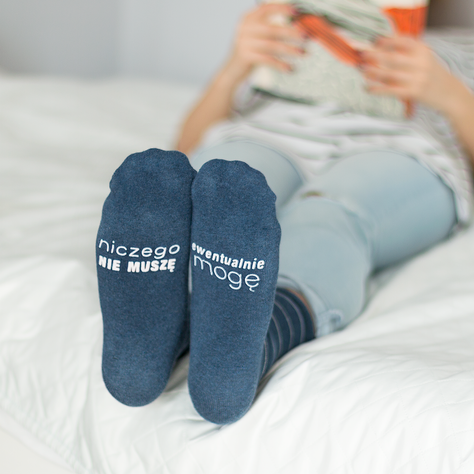 Navy blue women's SOXO long socks with Polish inscriptions funny terry gift