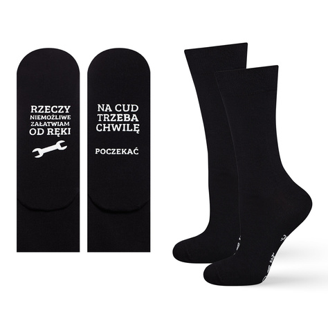 Men's long black SOXO socks with Polish inscriptions cotton funny