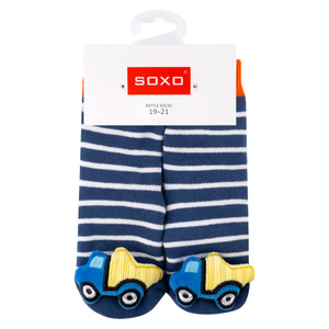 Set 3x Colorful SOXO baby socks with a rattle and ABS