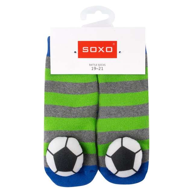 Set 3x Colorful SOXO baby socks with a rattle and ABS