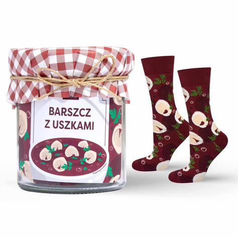 Men's Socks | Women's SOXO GOOD STUFF Borscht with dumplings in a jar funny colorful gift idea for Him | for Her Unisexy