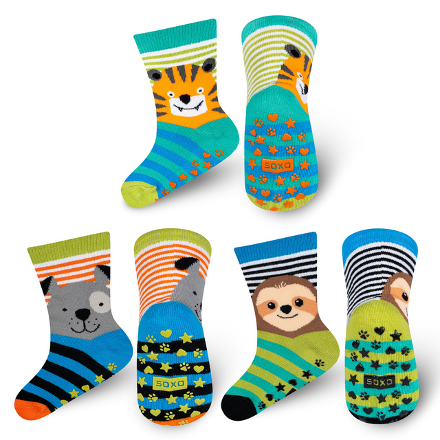 Set of 3x Colorful SOXO children's socks animals
