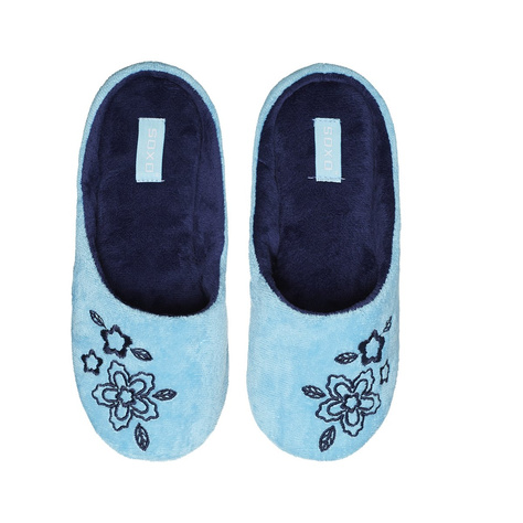 Blue women's slippers with embroidery SOXO with a hard TPR sole