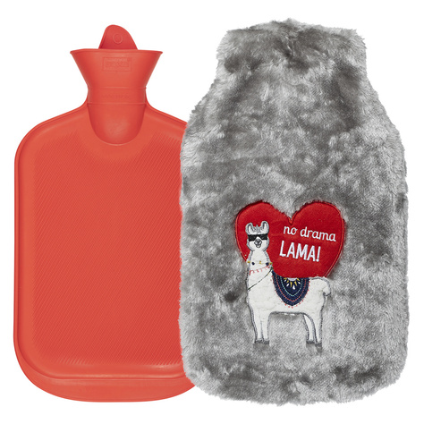 Hot water bottle gray BIG 1.8L SOXO in a fur cover LAMA HEART gift