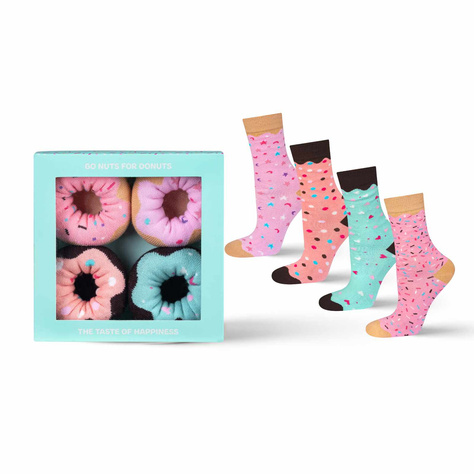 Set of 2x Colorful SOXO women's socks Donuts in a box 