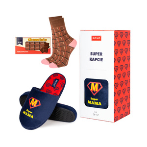 Set 1x Slippers for Mom SOXO in Gift Box and 1x Women's Socks SOXO Chocolate Bar
