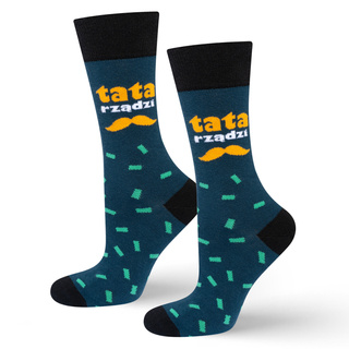 Men's socks colorful SOXO with the inscription "Tata Rządzi" | Father's Day gift