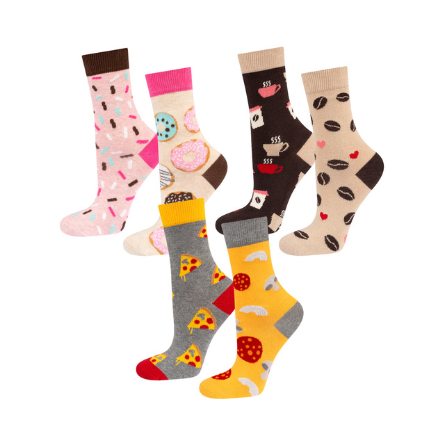 Set of 3x Colorful SOXO women's socks mismatched funny pizza