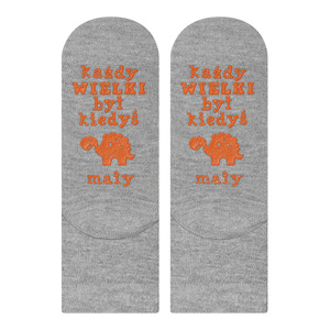 Gray SOXO children's socks with funny Polish inscriptions