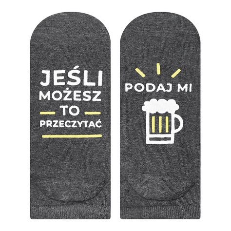 Gray SOXO men's socks with funny polish inscriptions