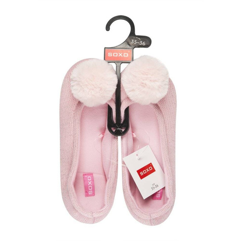 Pink SOXO women's ballerinas with a pompom and a soft sole