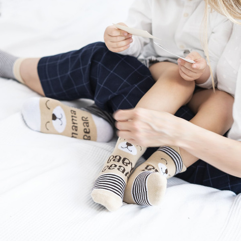 A set of socks for mother and child SOXO cotton teddy bear with Polish inscriptions