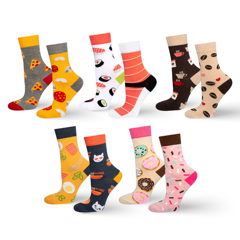 Set of 5x Colorful SOXO women's socks mismatched cotton funny Pizza