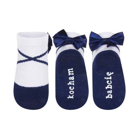 SOXO navy blue baby socks ballerinas with an inscription