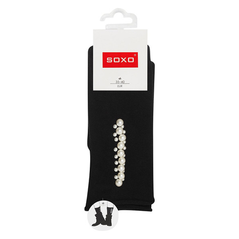 Classic women's black socks SOXO with pearls