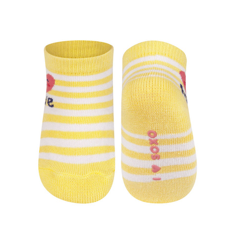 Colorful SOXO baby socks with an inscription