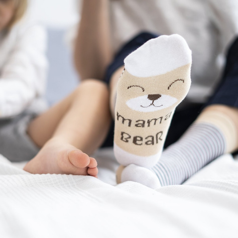 A set of socks for mother and child SOXO cotton teddy bear with Polish inscriptions