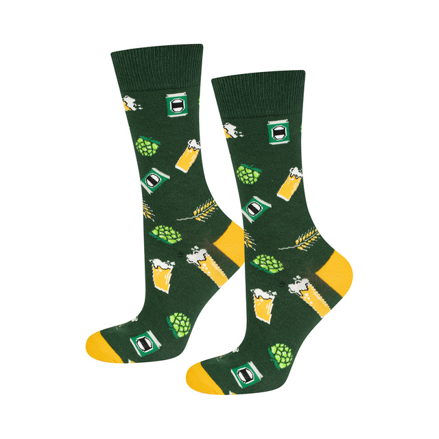 Men's colorful SOXO GOOD STUFF socks funny pale lager beer roasted in a can with polish inscriptions