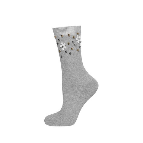 Gray women's SOXO classic cotton socks with pearls