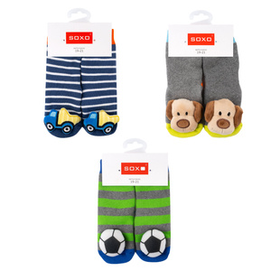 Set 3x Colorful SOXO baby socks with a rattle and ABS