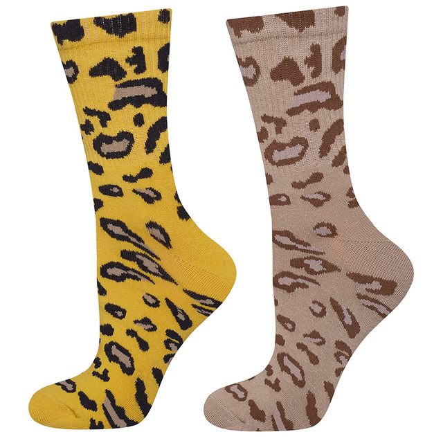 Set of 2x Colorful SOXO women's colorful cotton socks with leopard print