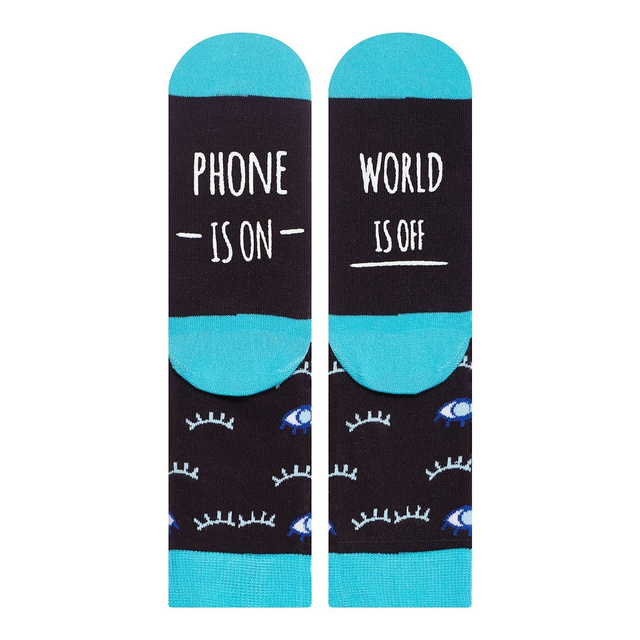 Dark long women's SOXO socks with funny inscriptions cotton