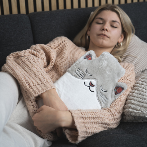 Hot water bottle Soxo cat warmer in plush cover | gift idea 