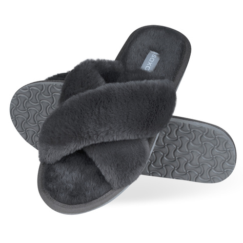 Women's slippers SOXO fur with a hard TPR sole