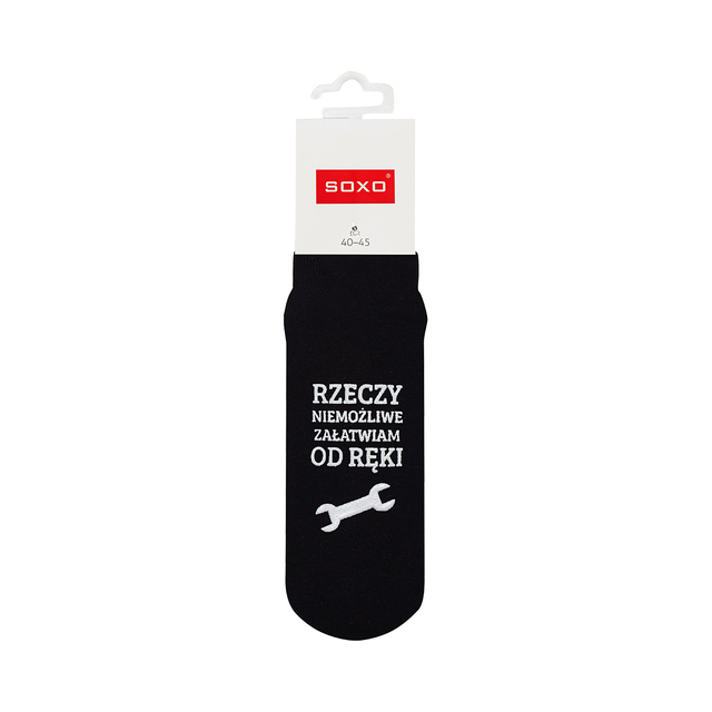 Men's long black SOXO socks with Polish inscriptions cotton funny