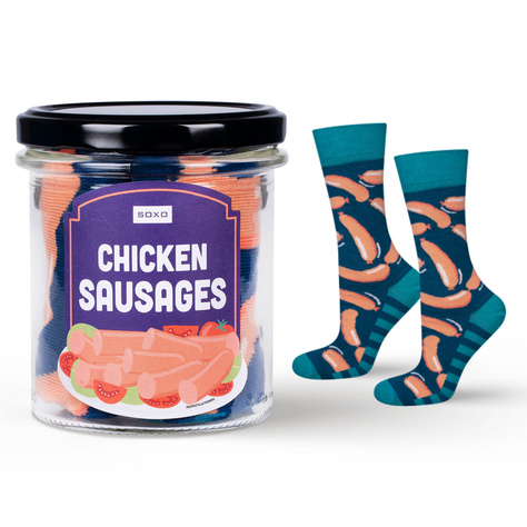 Men's colorful SOXO GOOD STUFF Chicken sausages socks in a jar funny cotton