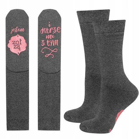 Dark long women's SOXO socks with Polish inscriptions funny cotton terry cloth