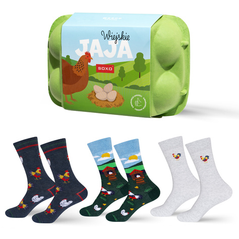 Men's Colorful Socks SOXO Country Eggs - 3 Pairs