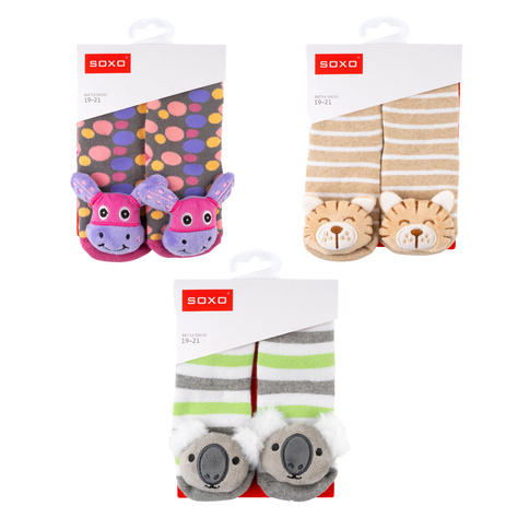 Set 3x Colorful SOXO baby socks with a rattle and ABS