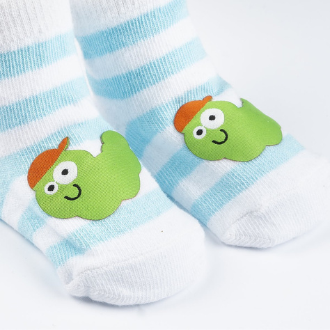 Colorful SOXO baby socks with a caterpillar