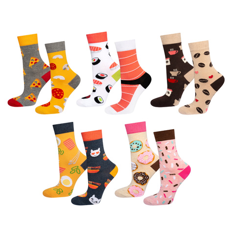 Set of 5x Colorful SOXO women's socks mismatched cotton funny Pizza