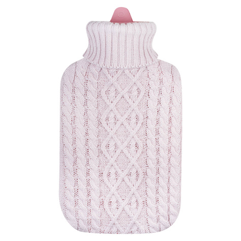 SOXO pink hot water bottle warmer in a sweater