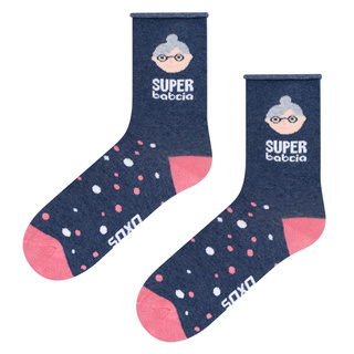 Colorful SOXO GOOD STUFF socks cotton, Grandma, perfect for a gift with Polish inscriptions