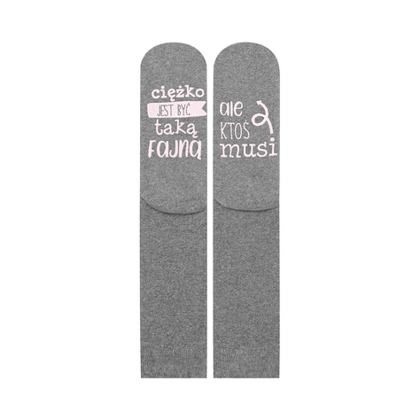 Funny grey cotton SOXO Women's socks with inscriptions