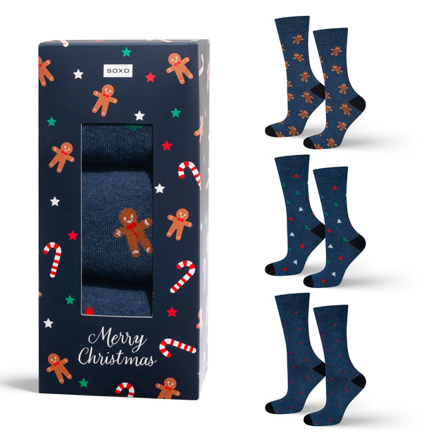 Set 3x Colorful men's socks SOXO GOOD STUFF merry Christmas gift cotton socks