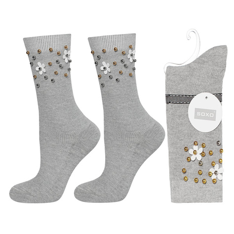 Gray women's SOXO classic cotton socks with pearls