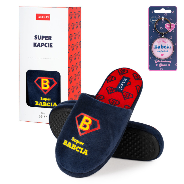 Zestaw Kapcie Super Babcia + Brelok