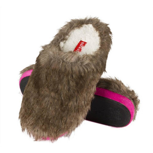 Brown SOXO furry slippers with a hard TPR sole