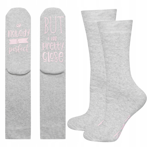 Gray long women's SOXO socks with inscriptions funny terry gift