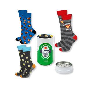 Gift for Dad: 1x Men's Socks Colorful SOXO Beer and 1x Men's Socks With The Inscription "Super Tata" and 1x Superman Men's Socks