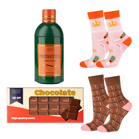 Set of 2x Colorful SOXO women's socks Prosecco and chocolate