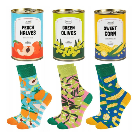 3 x Funny SOXO GOOD STUFF women's socks in a tin for a gift