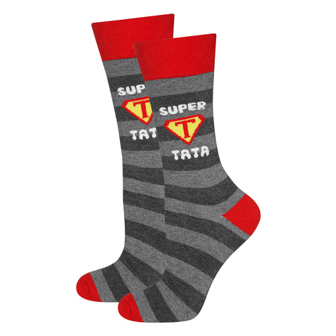 Gift for Dad: 1x Men's Socks Colorful SOXO Beer and 1x Men's Socks With The Inscription "Super Tata" and 1x Superman Men's Socks