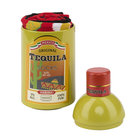 Set of 2x Colorful SOXO GOOD STUFF Socks Tequila in a bottle and beer in a can funny cotton