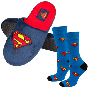 Set of 1x Colorful SOXO Superman socks and 1x Superman men's slippers